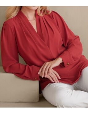 Soft Surroundings V-Neck Pleated Long-Sleeve Women's Blouse size small